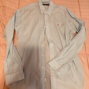 Bright blue striped button up